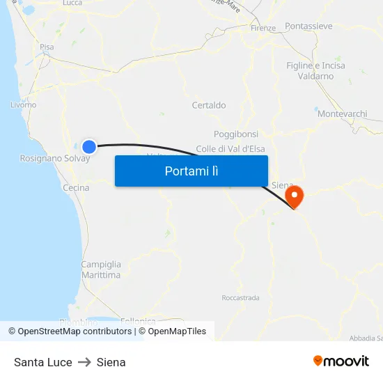 Santa Luce to Siena map