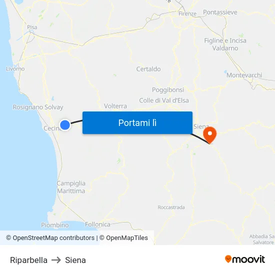 Riparbella to Siena map