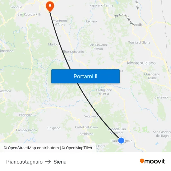 Piancastagnaio to Siena map