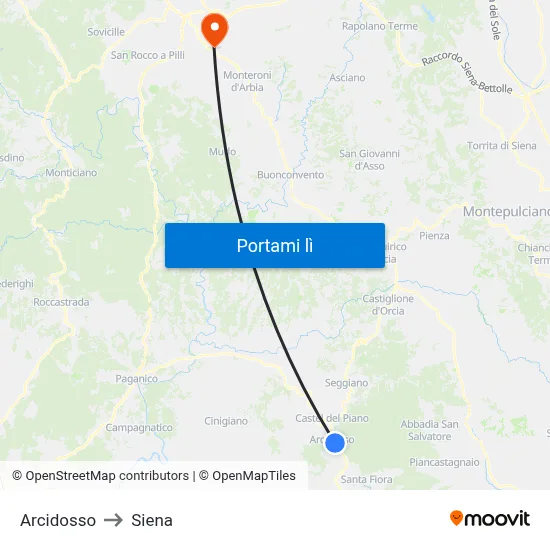Arcidosso to Siena map