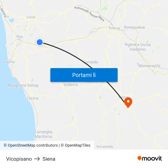 Vicopisano to Siena map