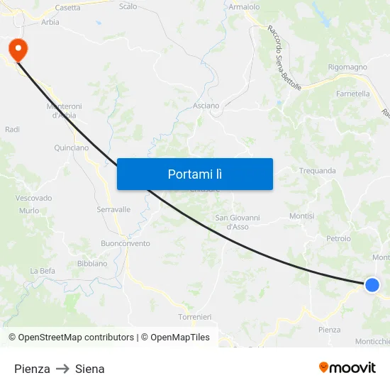 Pienza to Siena map