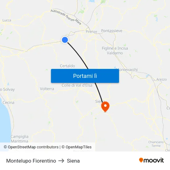 Montelupo Fiorentino to Siena map