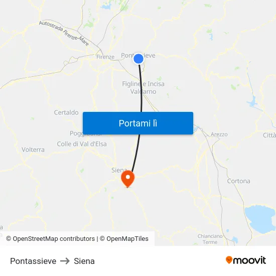 Pontassieve to Siena map