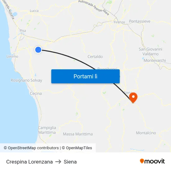 Crespina Lorenzana to Siena map