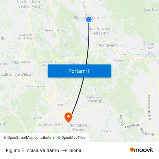 Figline E Incisa Valdarno to Siena map