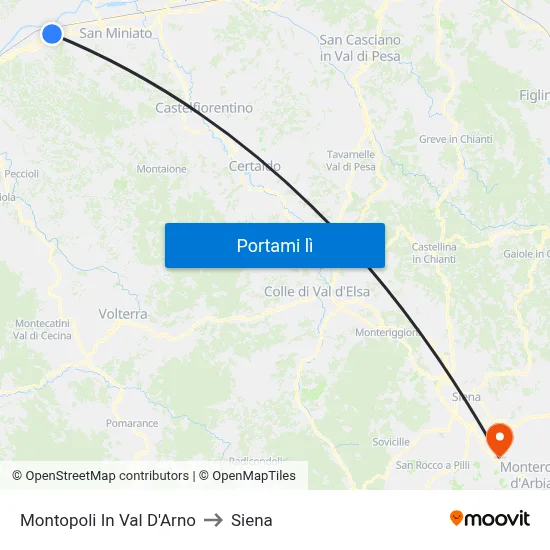 Montopoli In Val D'Arno to Siena map
