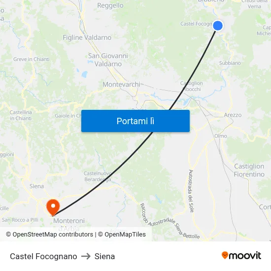 Castel Focognano to Siena map