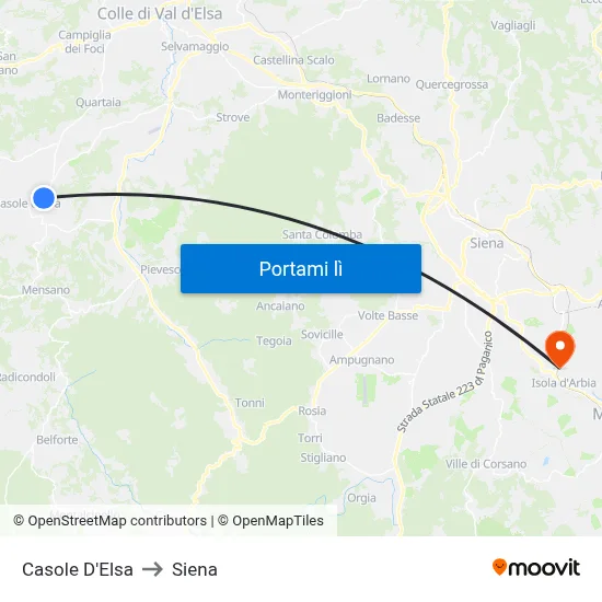 Casole D'Elsa to Siena map