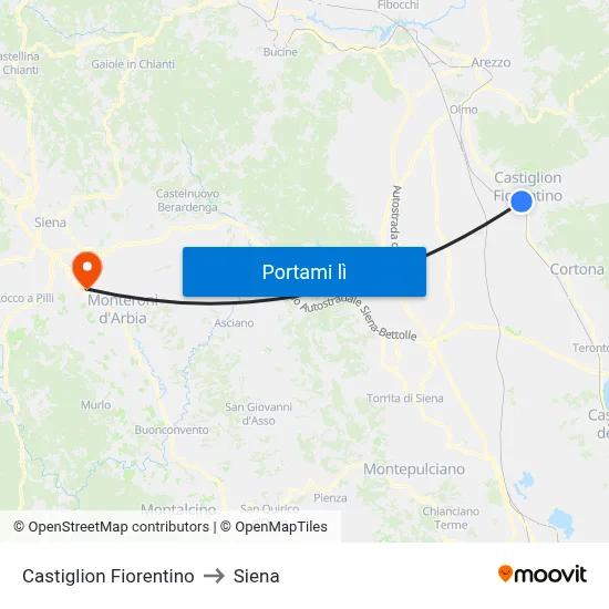 Castiglion Fiorentino to Siena map