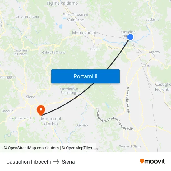 Castiglion Fibocchi to Siena map