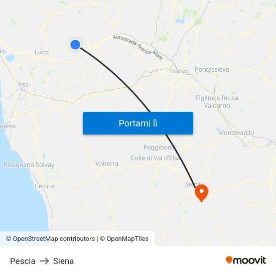 Pescia to Siena map