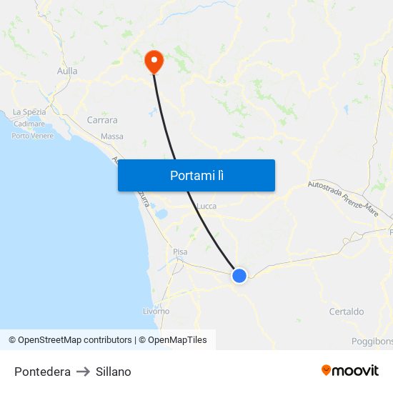 Pontedera to Sillano map