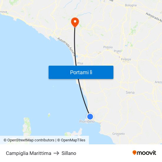 Campiglia Marittima to Sillano map