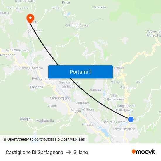 Castiglione Di Garfagnana to Sillano map