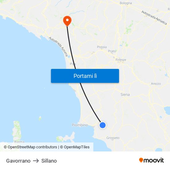 Gavorrano to Sillano map