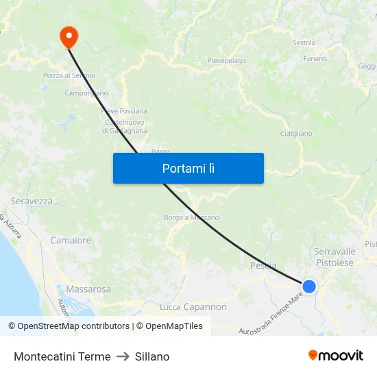 Montecatini Terme to Sillano map