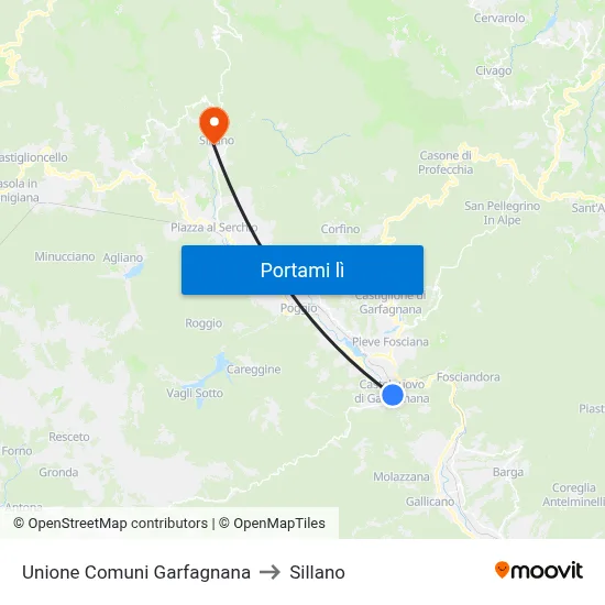 Unione Comuni Garfagnana to Sillano map