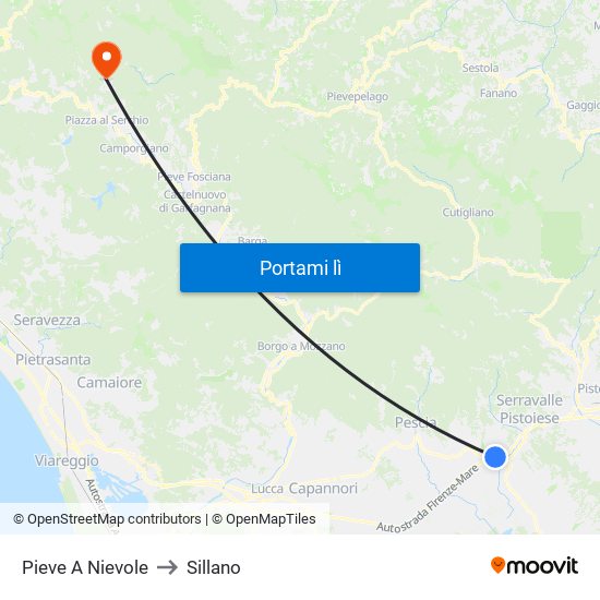 Pieve A Nievole to Sillano map