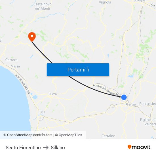 Sesto Fiorentino to Sillano map