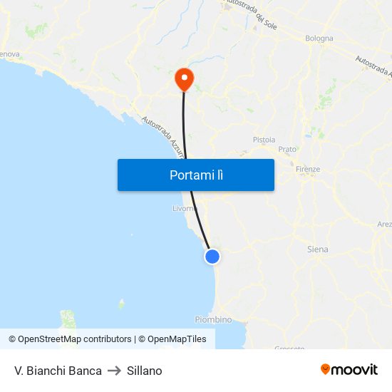 V. Bianchi Banca to Sillano map