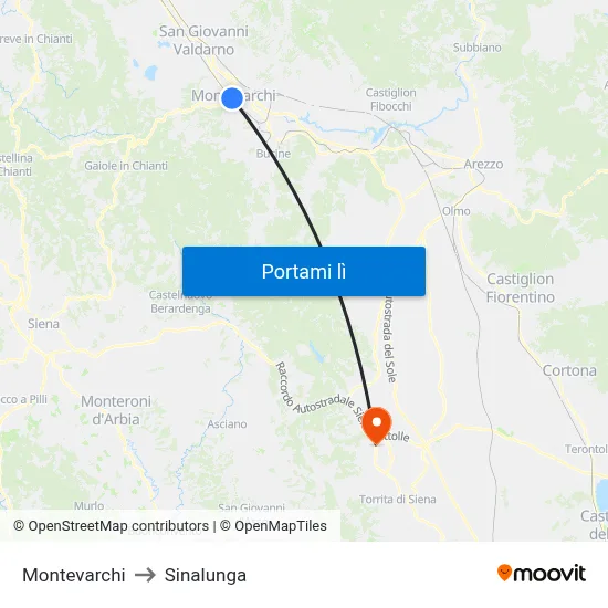 Montevarchi to Sinalunga map