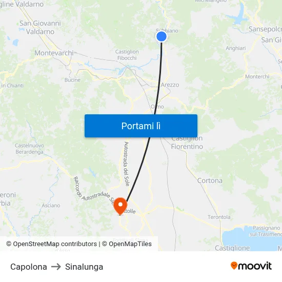 Capolona to Sinalunga map