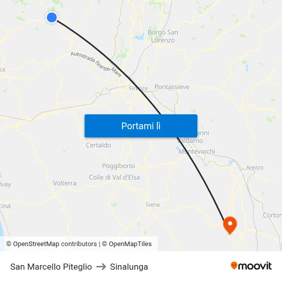 San Marcello Piteglio to Sinalunga map
