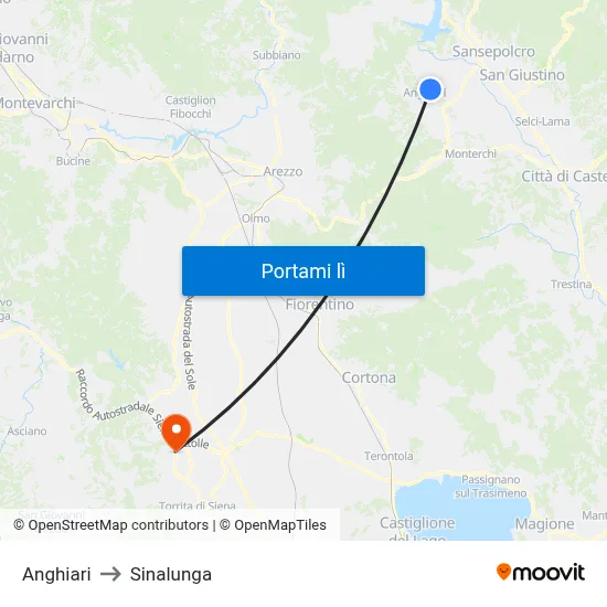 Anghiari to Sinalunga map