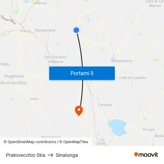 Pratovecchio Stia to Sinalunga map