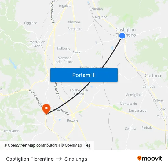 Castiglion Fiorentino to Sinalunga map