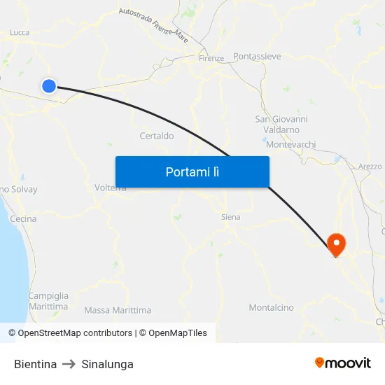 Bientina to Sinalunga map