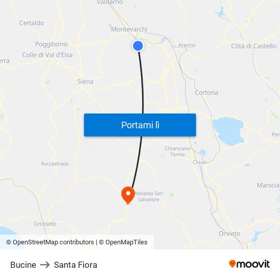 Bucine to Santa Fiora map