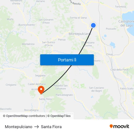 Montepulciano to Santa Fiora map