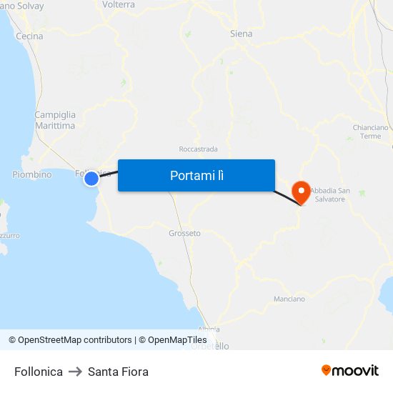 Follonica to Santa Fiora map