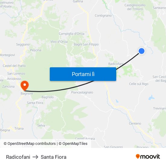 Radicofani to Santa Fiora map