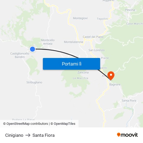 Cinigiano to Santa Fiora map