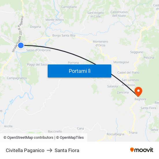 Civitella Paganico to Santa Fiora map