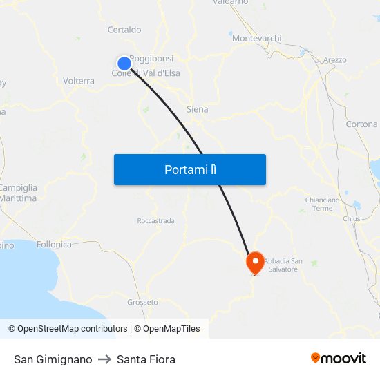 San Gimignano to Santa Fiora map