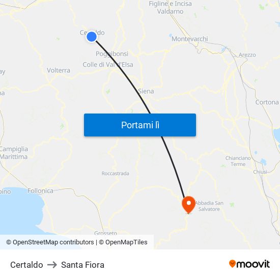 Certaldo to Santa Fiora map