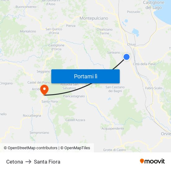 Cetona to Santa Fiora map