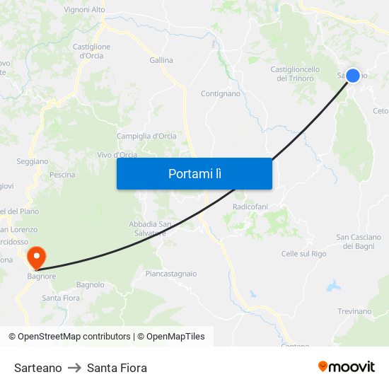 Sarteano to Santa Fiora map