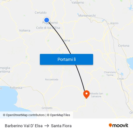 Barberino Val D' Elsa to Santa Fiora map