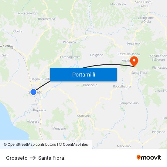 Grosseto to Santa Fiora map