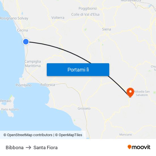 Bibbona to Santa Fiora map