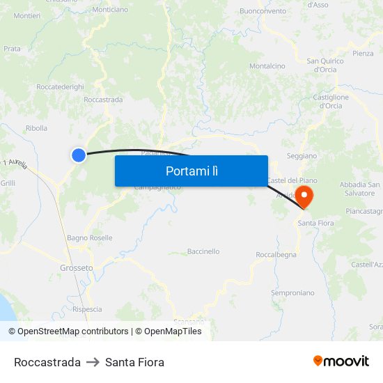 Roccastrada to Santa Fiora map