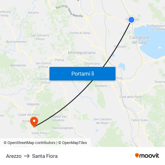 Arezzo to Santa Fiora map