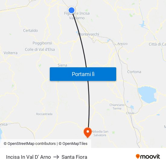 Incisa In Val D' Arno to Santa Fiora map