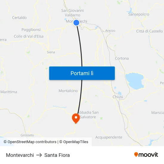 Montevarchi to Santa Fiora map