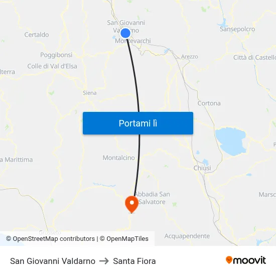 San Giovanni Valdarno to Santa Fiora map